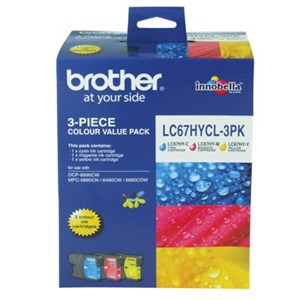 Brother LC-67HY-CL3PK LC-67HYCL3PK CMY High Yield Ink Cartridges 3-Pack - GENUINE